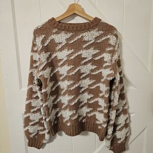 Line & Dot Brown (Orangish) and White Houndstooth Sweater